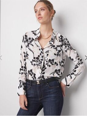 White House Black Market Floral Button Front Blouse XS NWT